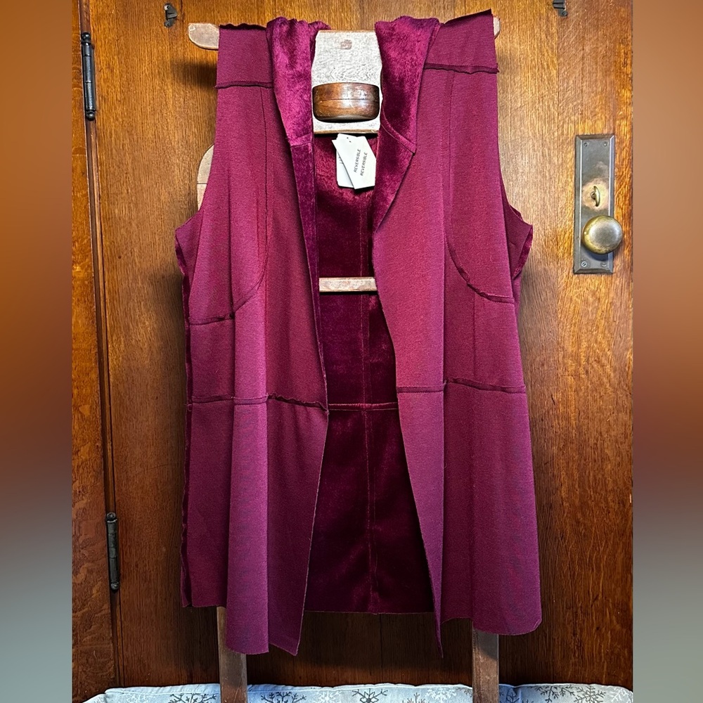 Krazy Kat_Womens Drape Front_Reversible Vest_Wine_Size Large